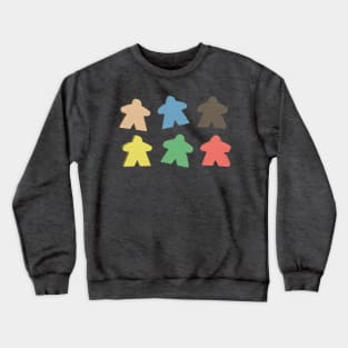 Meeple 3D Wood Game Piece Figures in Red, Blue, Natural, Green, Yellow, and Black Crewneck Sweatshirt